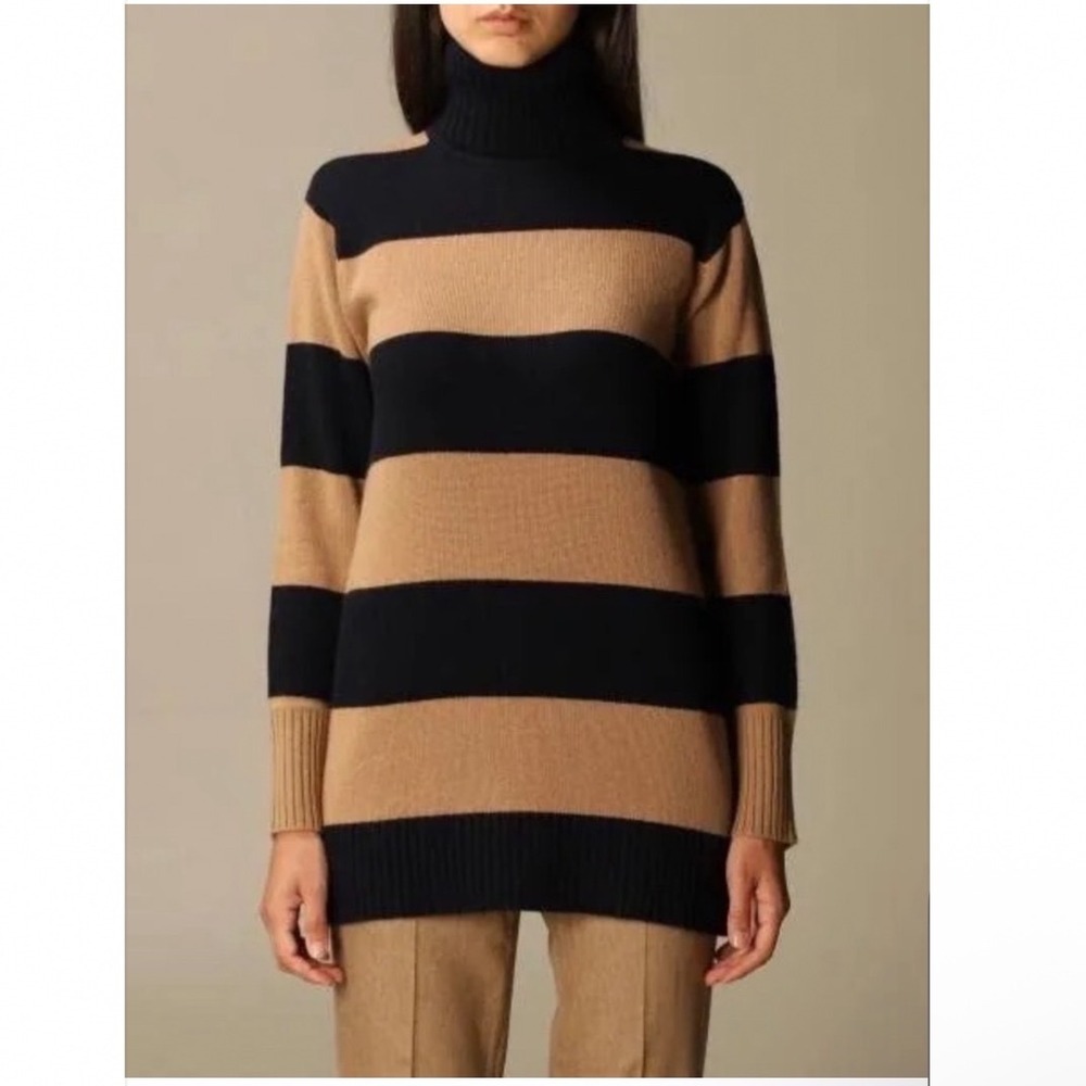 MaxMara Nastro wool and cashmere striped knit turtleneck sweater Size Large